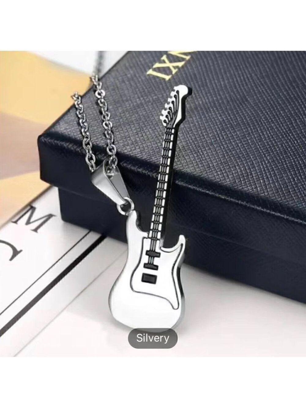 Silver Tone Electric Guitar Necklace and Pendant #620 - Picture 1 of 9
